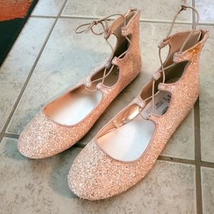 Glitz and glam rose gold criss cross shoes